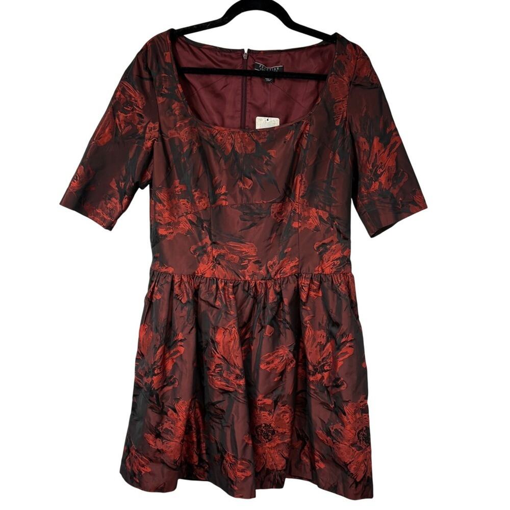Peruvian Connection Marilyn Party Floral Lined Dress Red Jacquard Womens 12 NWT